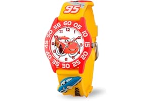 Disney Pixar Cars Lightning McQueen Watch for Kids - Boys Watch - Toddler Watches - Kids Toys Boys Toddler - for Teen - Red Bezel - 3D Yellow Strap