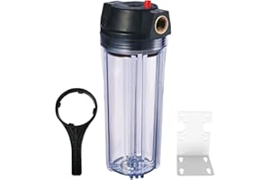 Geekpure Filter Housing Clear Color - Fit for 2.5" x 10" Filters - NPT Brass Port 3/4" Inlet/Outlet - with Relief Button