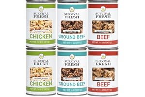SURVIVAL FROG Survival Fresh Mixed Canned Meat - All Natural Canned Meat 2 Beef, 2 Chicken, 2 Ground Beef - Emergency Survival Meal 14.5oz Small Cans for Camping & Hiking - Meats from USA Farms (6 Pack)