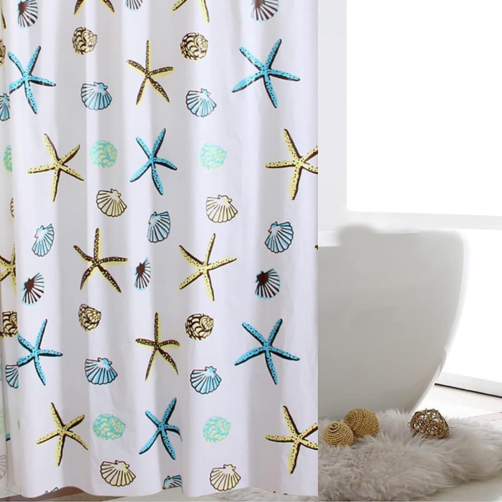 Vllcsla Shower Curtains Mould Proof Resistant Bathroom 220drop, 200x220 cm, Blue Extra Long PEVA Bathroom Bathtub Curtains, Wet Room Large Shower Curtain Anti Bacterial Starfish, with Grommets, Hooks