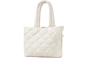 soewten Puffer Tote Bag for Women, Quilted Bag with Zipper, Small Tote HandBags for Work, Travel