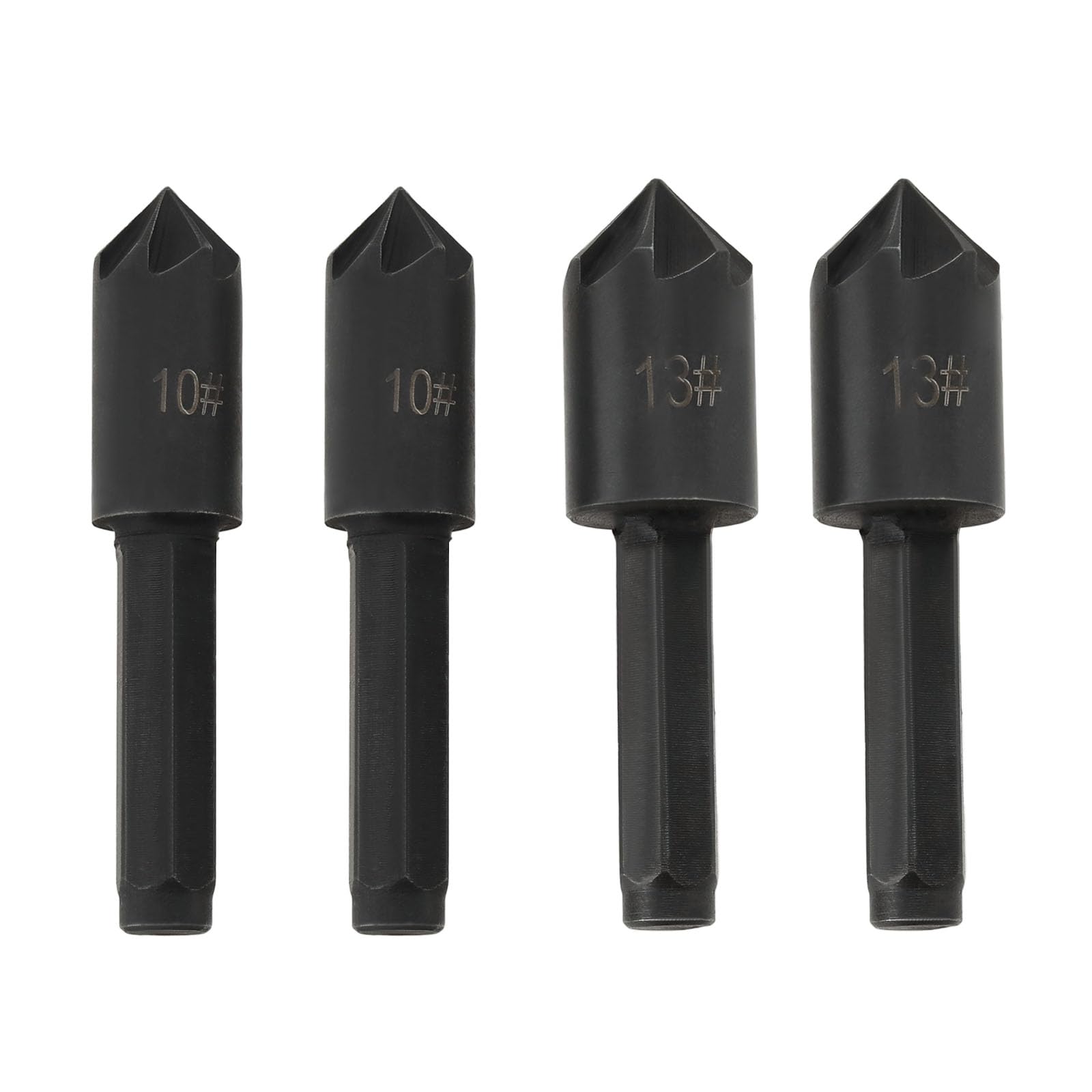 VGOL 4Pcs 7 Flute 10MM 13MM 1/4-Inch Hex Shank Drill Bits Chamfer Tool Woodworking Countersink Carbon Steel