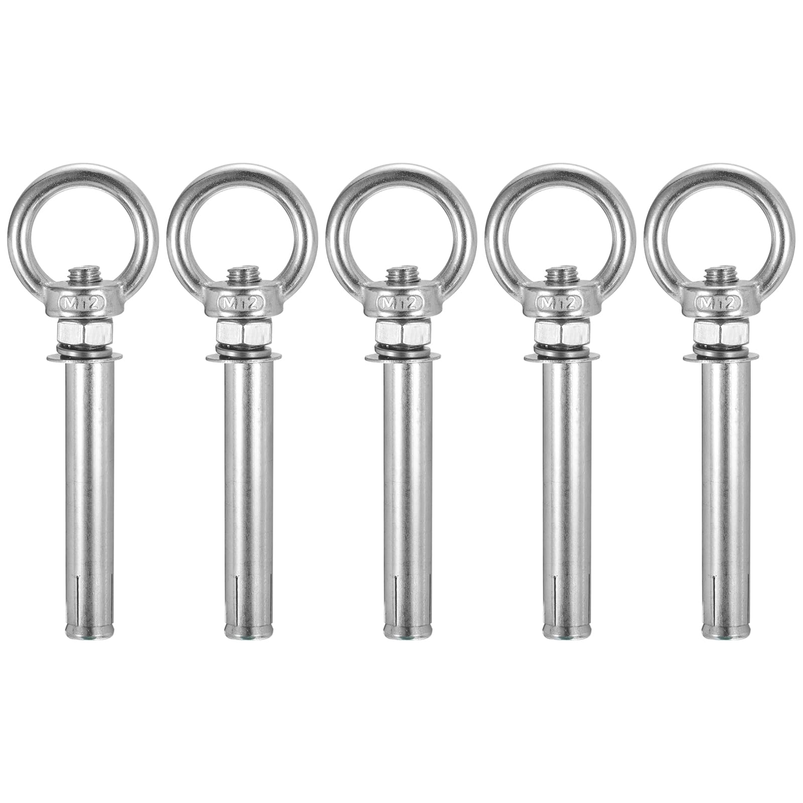 DTGN M12 x 120 Expansion Eye Bolts - 5Pack - Good for Concrete Dry Brick Block Walls - 304 Stainless Steel Eye Bolts Fastener - Silver