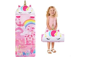 DECALSWEET Kid Sleeping Bag Thick Cute Slumber Bag for Kids 2 in 1 Animal Toddler Nap Mat for Boys and Girls Super Soft Warm Cozy