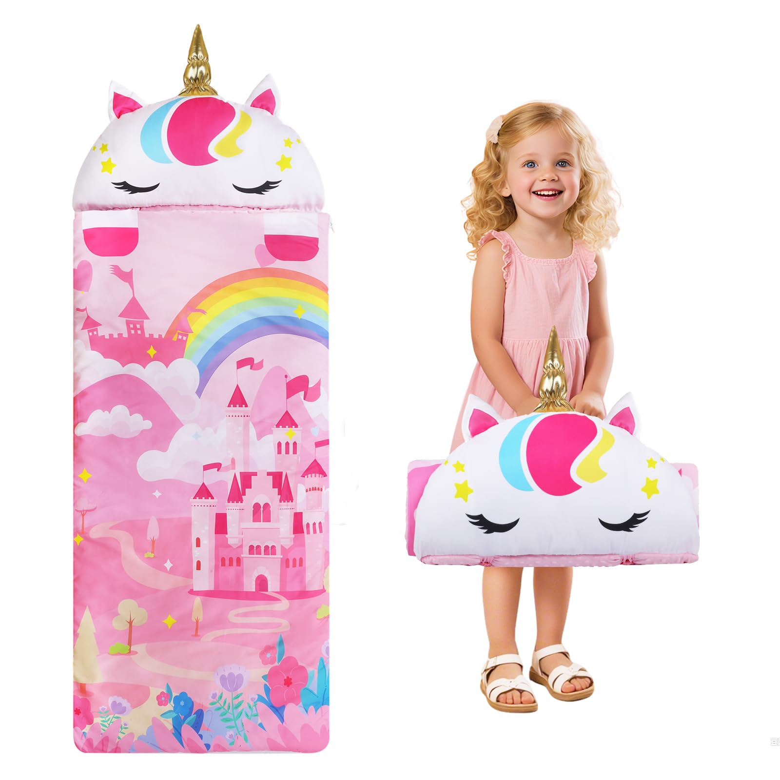 Kids Sleeping Bag with Pillow,All-In-One Nap Mat for Toddlers Boys Girls,Cosy Children Sleepover Bag for Travel Nursery,Gift for Birthday Christmas — image 1