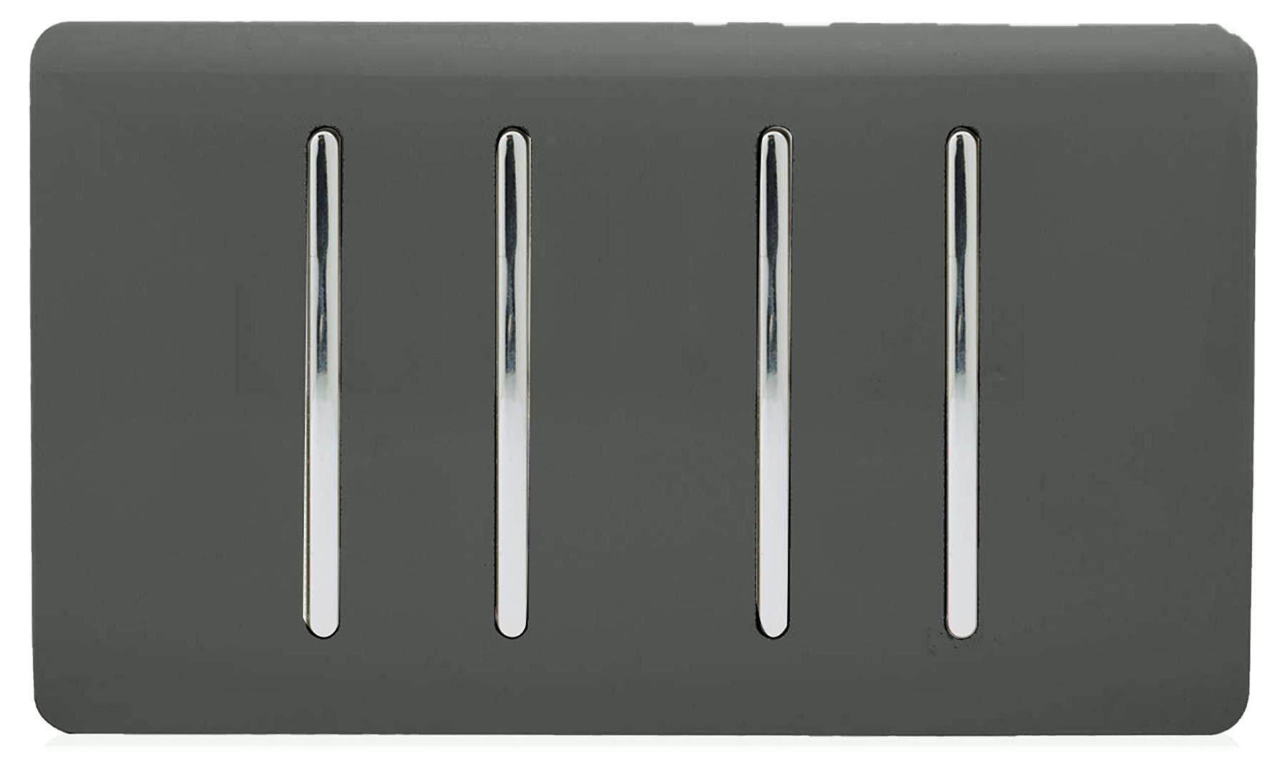 Trendi 4 Gang (2 Way & 1x Intermediate) Glossy 10 Amp Rocker Light Switch Charcoal