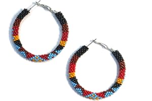 KANGURAH Handmade tribal Long Fringe native glass seed beads beaded earrings