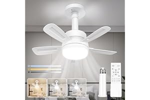 REYLAX Socket Fan Light with Remote, 6 Speeds 3 Colors 3000K-6000K Dimmable 1200 Lumen, 15.7" Screw in Ceiling Fan in Light Socket for E26 Base, Light Bulb Fan for Kitchen, Laundry Room, Basement
