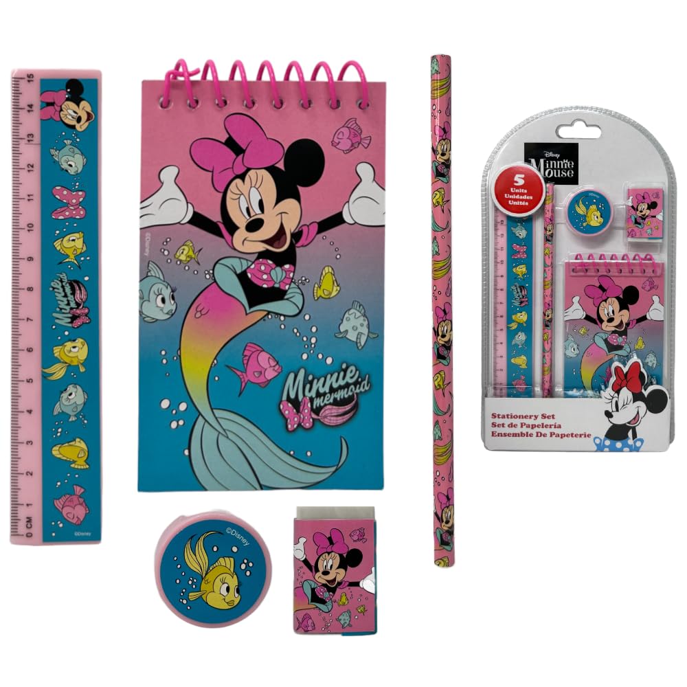 Disney Marvel 5 Piece Stationery Set Notepad Pencils Accessories Gift (Minnie)
