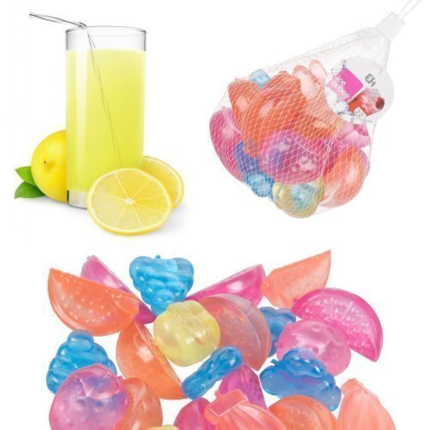 EXCELLENT HOUSEWARES Reusable Assorted Fruit Shaped Ice Cubes - 18 Pieces