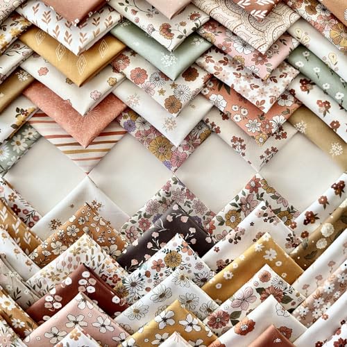 Patchwork Fabric Bundle – 60 Precut Squares 20×20 cm (8×8 inch) | Floral Vintage Quilting Cotton Set | 100% Cotton 140 GSM