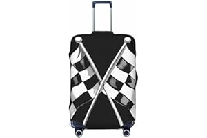 BEIVGOXL Black White Formula Checkered Flags Pattern Printed Washable Elastic Luggage Cover for 18-32 Inch Suitcases, Anti-Sc