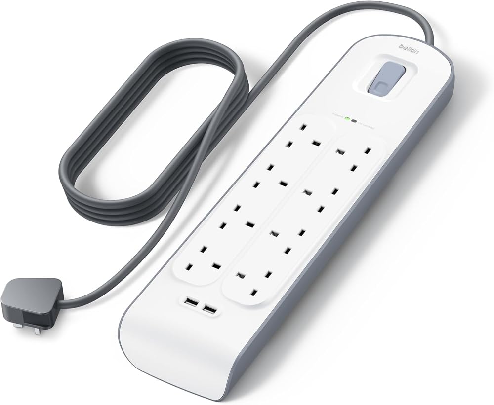 Belkin 8-Outlet Extension Lead with USB 2x 2.4A USB Ports 2m Surge Protected