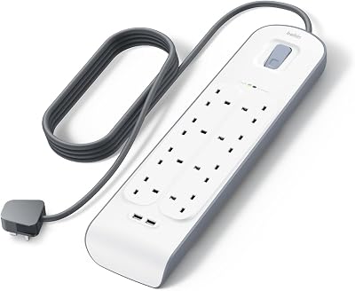 Belkin 8-Outlet Extension Lead with USB 2x 2.4A USB Ports 2m Surge Protected