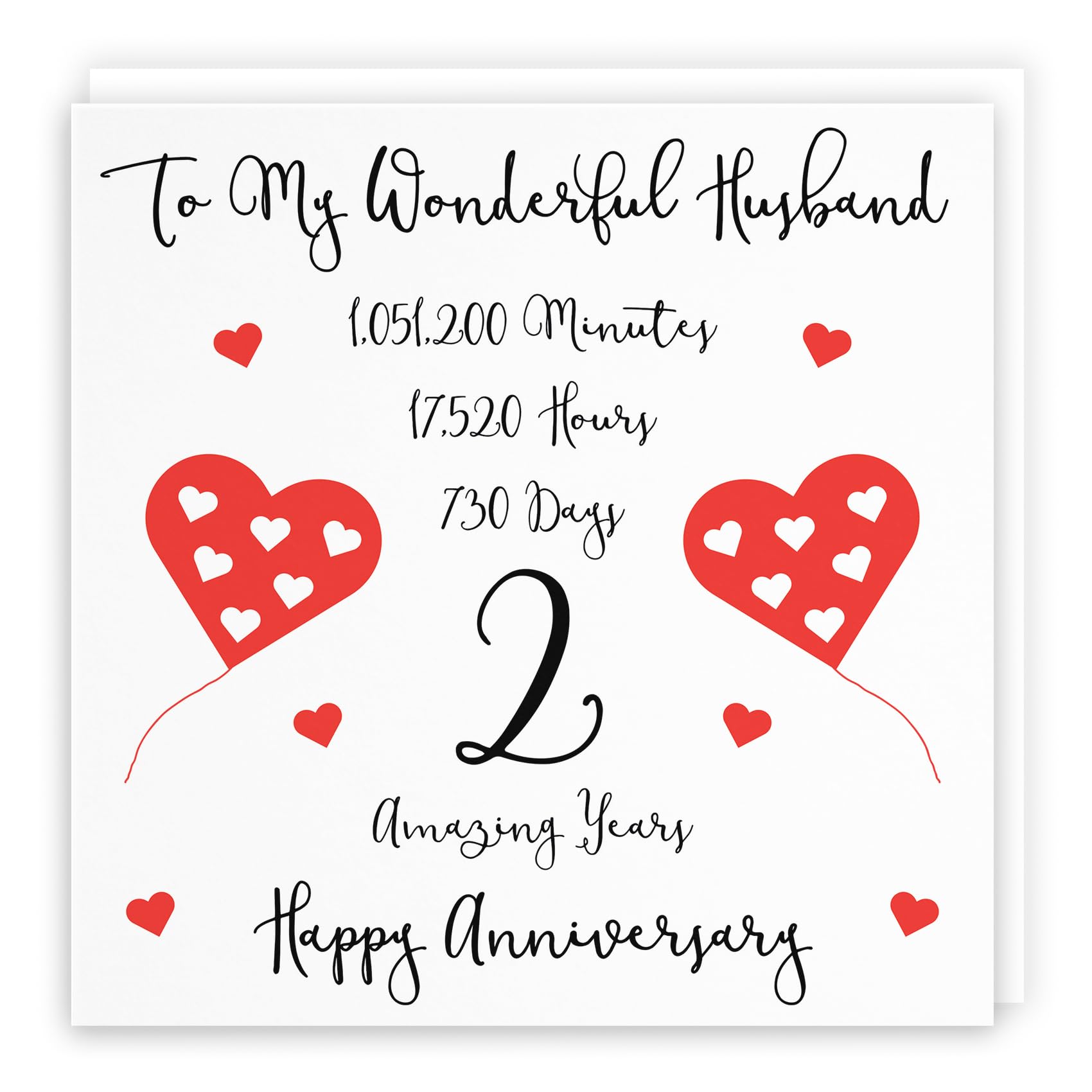 Hunts England - Romantic Husband 2nd Wedding Anniversary Card - To My Wonderful Husband - 2 Amazing Years - Timeless Collection - Cute Fun Card — image 1