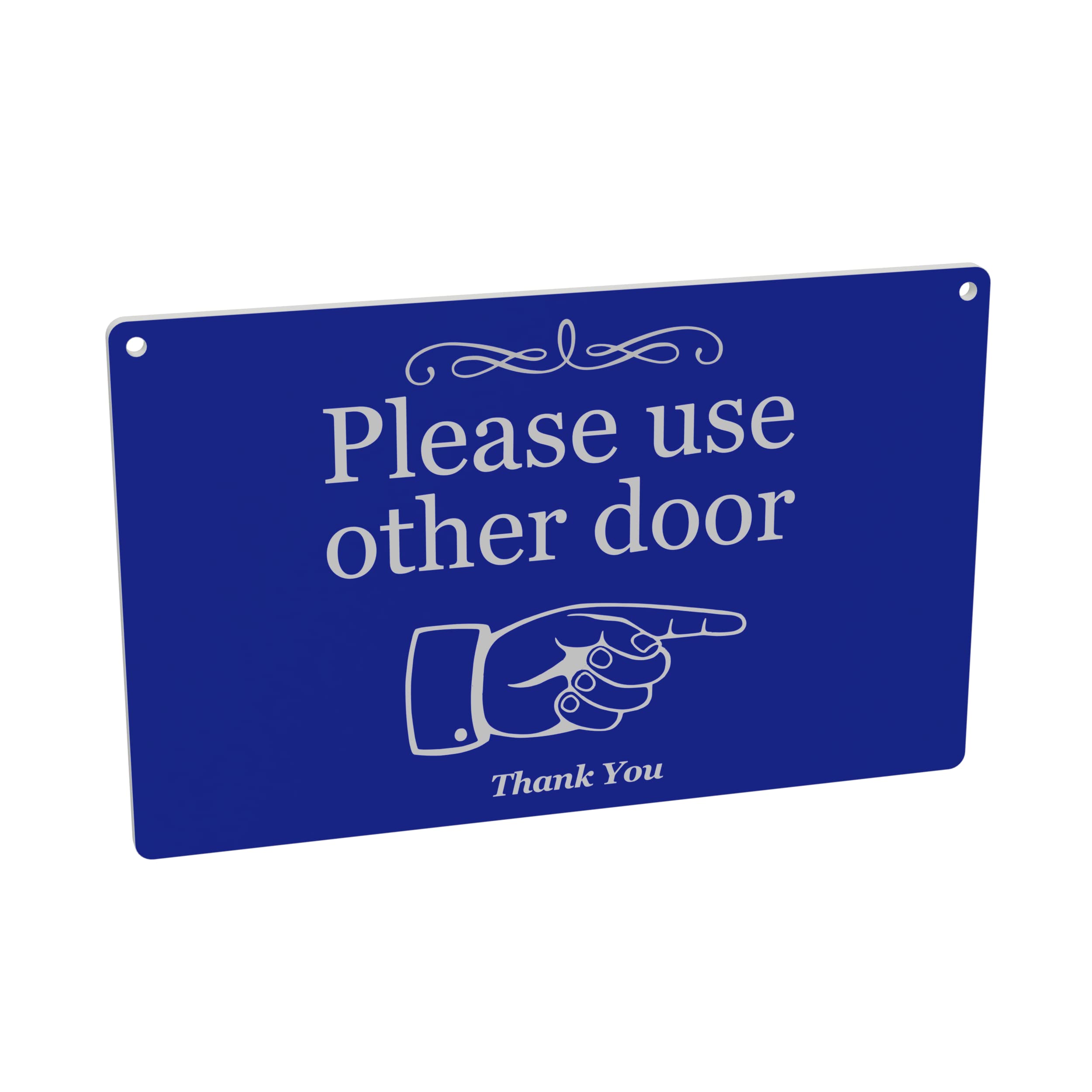Reversible 'Please use other door' Sign - Double Sided, Arrow, Door Hanging, Hand Illustration Pointing in the direction left or right (Blue)