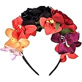 Accesyes Costume Mexican Flower Crown Day of Dead Headpiece Hawaiian BOHO Floral Headband Dia de Los Muertos Party Favor