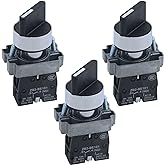 Antrader 3pcs ZB2-BE101 SPST 1NO 2 Position Latching Rotary Selector Switch | AC 600V 10A 2 Pin 22mm Round Top,Silver Contact Mechanical Control,Stable Conductivity,Easy Panel Mount Installation