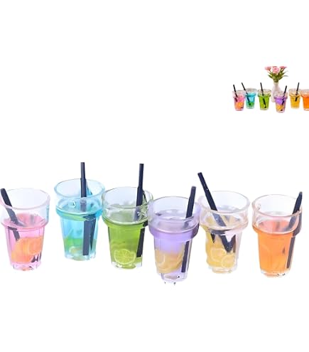 Miniatur-Puppenhaus Getränke-Set 1:12 – 6 Bunte Harzgläser Mit Fruchtsaft & Zitronen, Maße 1,8 X 1,3 Cm, Sommer-Deko Für Puppenhaus & DIY