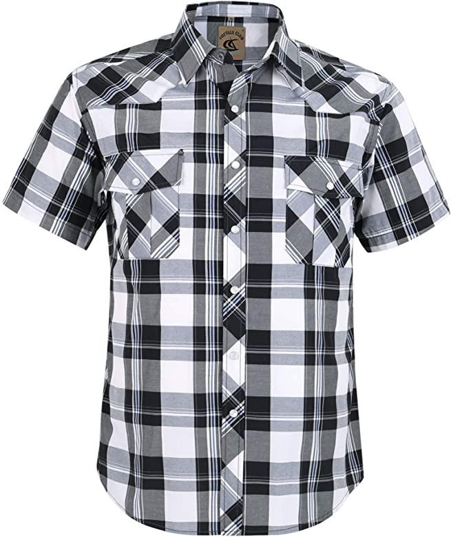 COEVALS CLUB Men's Western Cowboy Short Sleeve Pearl Snap Casual Plaid Work Shirts photo review