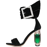 FSJ Women Open Toe Stylish Sandals Ankle Strap Chunky Block High Thick Heels Wedding Party Ballroom Shoes Size 4-15 US