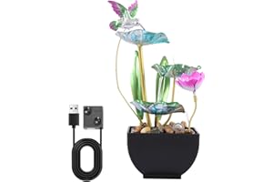 Tabletop Fountain 3 Tier Leaf, Small Desktop Waterfall Fountains with Pebbles and Lights USB Powered, Zen Water Fountain Indo