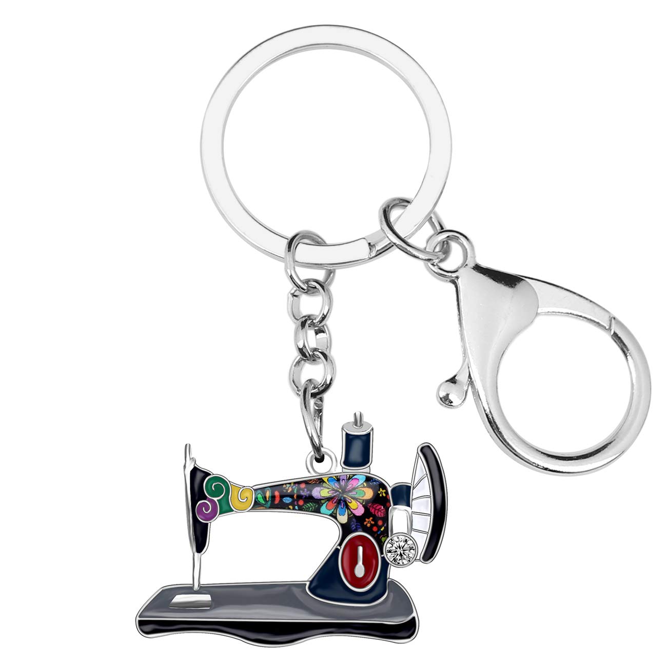 Enamel Metal Novelty Sewing Machine Key Chains For Women Girl Gift Car Purse bag Rings Charms (Black)
