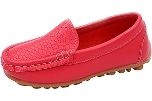 Boys Girls Leather Loafers Soft Slip-On Texture Flat𝘀 Boat Dress 𝗠occasin Schooling Daily Casual Walking Shoes