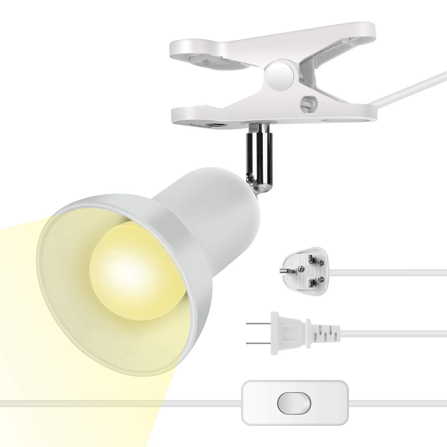 Clip on lamp,360 ° Rotating Clip Book Light Portable Reading lamp, Clip in The Desk/Table/Double Bed/Cabinet Lighting (Desk lamp,Seven Colors for Your Choice) (White)