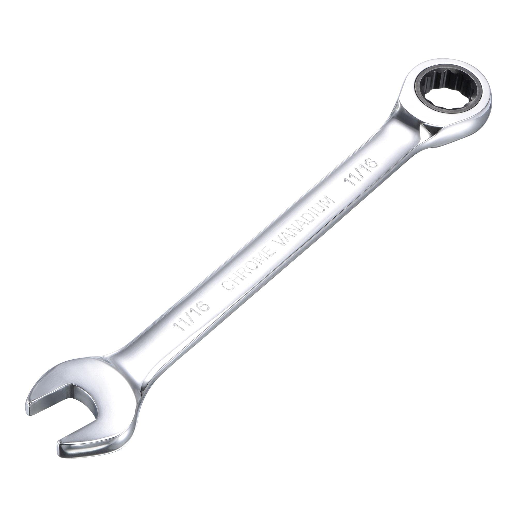 sourcing map 11/16 Inch Ratcheting Combination Wrench SAE 72 Teeth 12 Point Ratchet Box Ended Spanner Tools, Cr-V