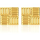 Gold Earrings for Women,Chunky 14K Gold Plated Earrings Big Vintage Earring Hypoallergenic Stud Earrings Chunky Square Earring Dainty Gold Statement Earrings for Women
