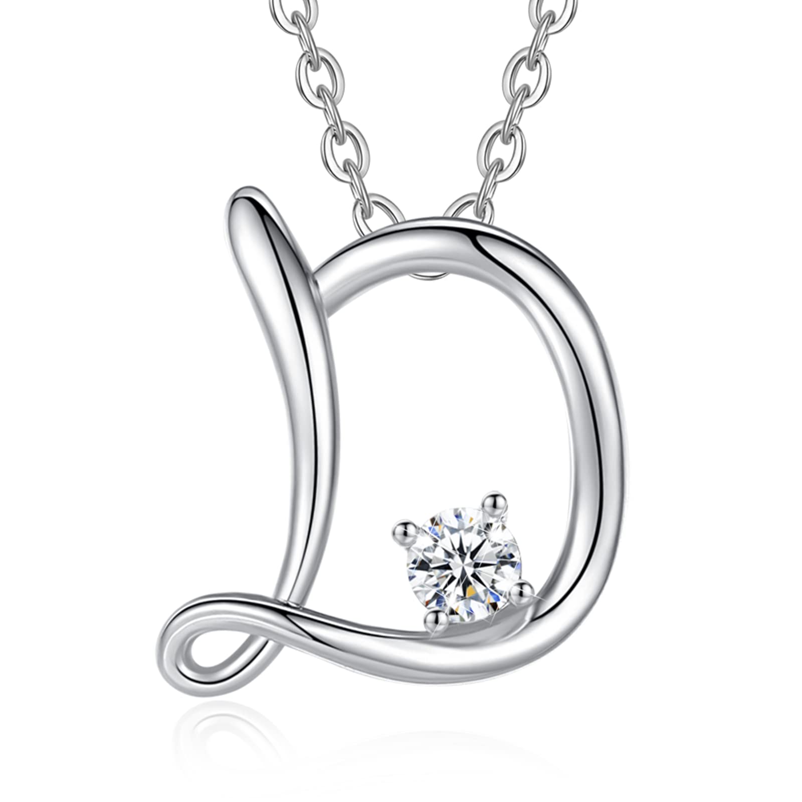 Eusense Initial D Necklace Letter Pendant Silver 925 Alphabet Jewellery for Women