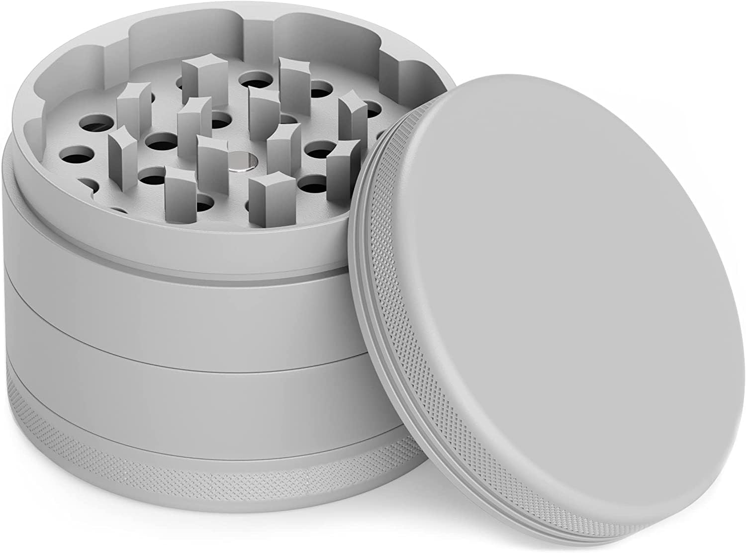 Movaleaf Ceramic Grinder/Crusher, Non-Stick, 4-Piece, Nano Ceramic Coated Herb Mill, Diameter 63 mm, Includes Carry Bag, Pollen Scraper and Brush. (Grey)