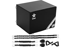 SEWD 3-in-1 Foam Plyometric Box, High Density Exercise Platform, 14-inch Multi-Functional Workout Box with Resistance Bands, Exercise Handle and Ankle Strap.