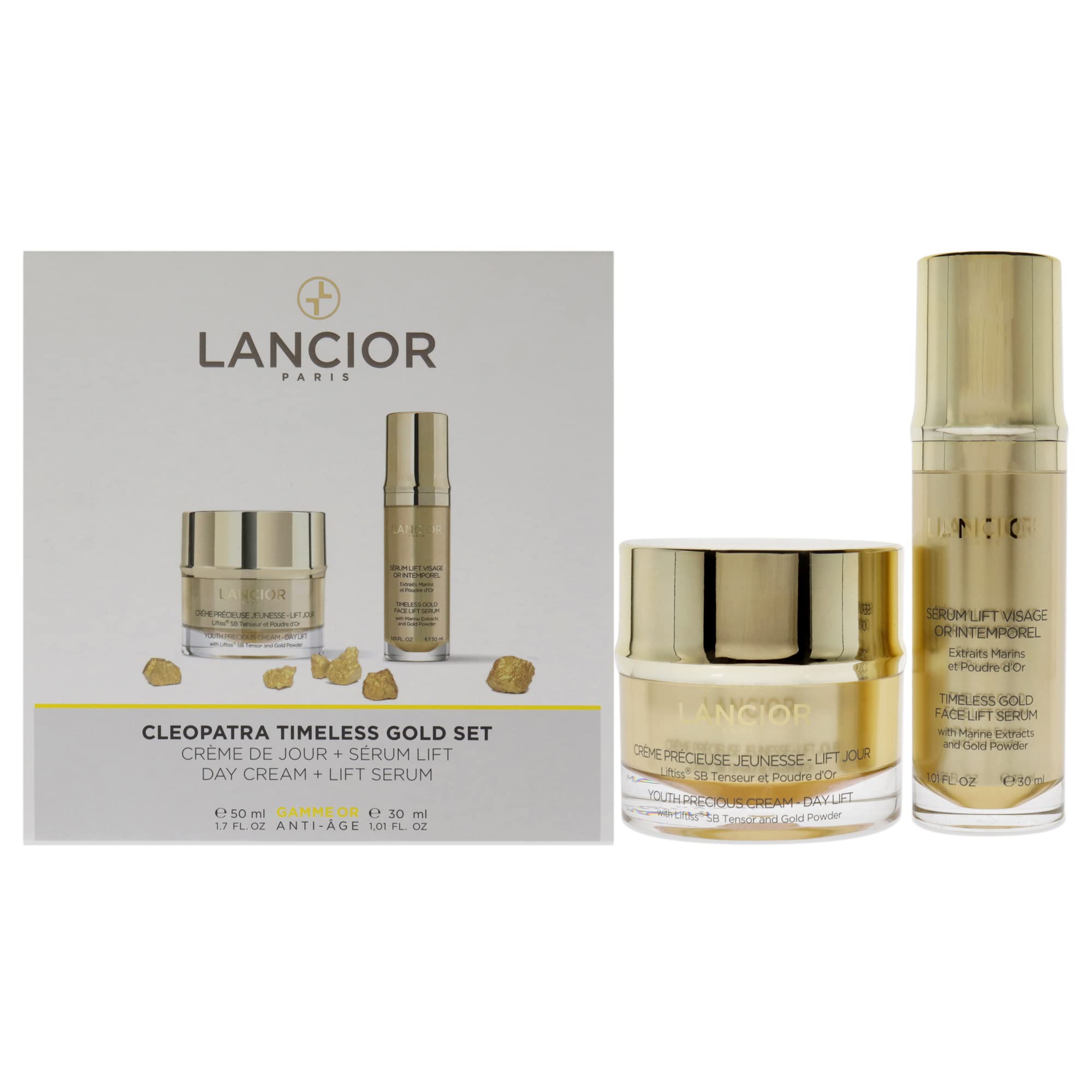 Lancior Timeless Gold Cleopatra Set , 2 Pc 1.7oz Youth Precious Cream - Day Lift, 1oz Timeless Gold Face Lift Serum