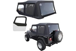 SIERRA AUTO TOPS & SEATS Sierra Offroad Soft Top for 1988 to 1995 Jeep Wrangler YJ - Black, Denim Vinyl - 2 Door Jeep Soft Top with Rear Plastic Tinted Windows - Factory Precision Fit Replacement - With Upper Door Skins
