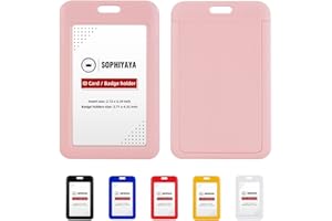 SOPHIYAYA 2 Pack Sliding ID Badge Holder - Vertical Hard Plastic Sleeve Secures Work ID Key Card Credit Cards for Office Factory School Teachers Students (Pink)