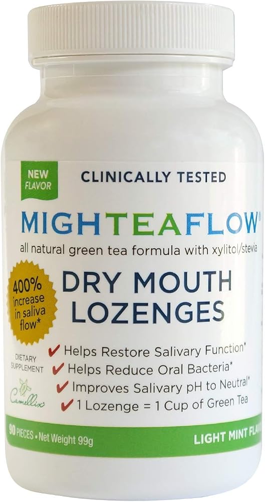 MighTeaFlow Sugar Free Dry Mouth Lozenges with Xylitol/Stevia, Light Mint, Clinically Tested by Dental Professionals, NO Arti