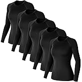 Simlakey 5 Pack Women's Compression Shirt Long Sleeve Workout Shirts Quick Dry Fitted Athletic Tops Gym Yoga Running