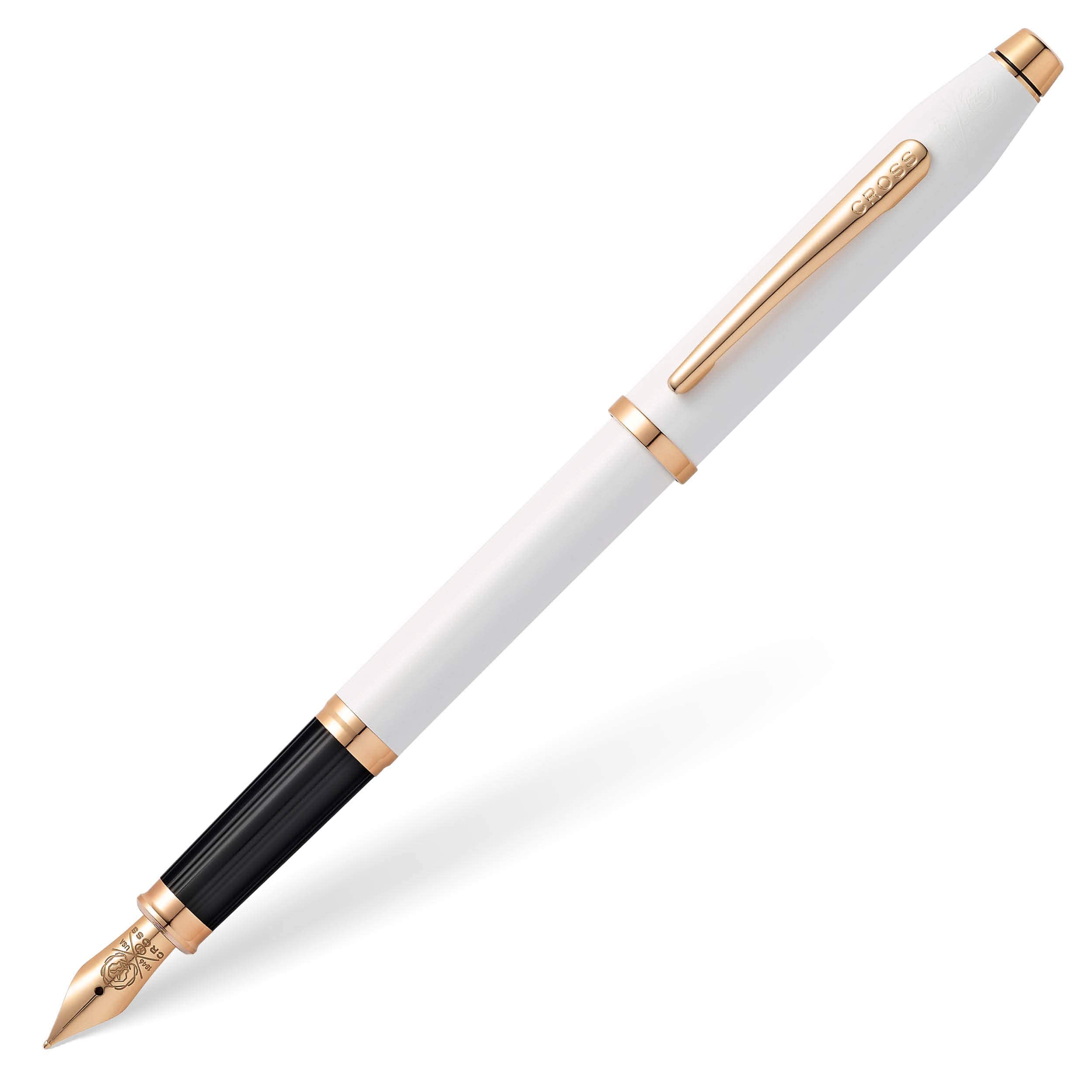 Cross Century II Pearlescent White Lacquer Fountain Pen with Rose-Gold Tone Appointments and Stainless Steel Fine Nib Plated with Rose-Gold PVD