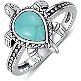 BETHZA Turtle Ring 925 Sterling Silver Genuine Turquoise/Larimar/Jade Ring Turtle Design Sea Tortoise Gifts for Women Best Friend Her