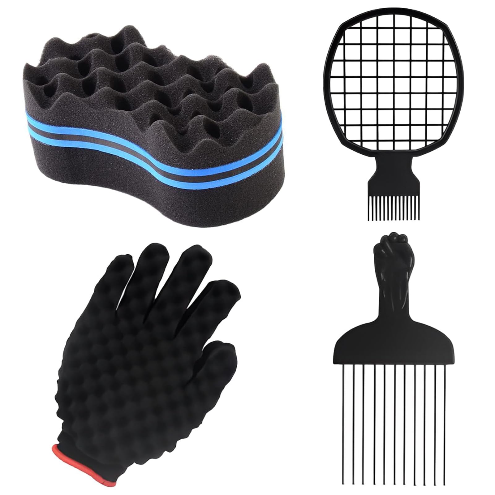Hair Sponge for Curls, Hair Sponge, 4 in 1 Afro Twist Comb Set, Afro Sponge and Hair Sponge Men Durable Afro Comb Set Suitable for Perming, Curling and Hair Salon Use Curl Sponge