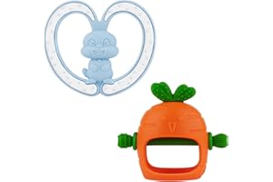 Chuya Easter Baby Teethers Chew Toys Carrot Bunny Rabbit Silicone Teething Mitten Easy to Hold Handles Baby Toys for 0-24 Months Babies Infants