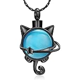 constantlife Cat Moon Urn Necklace for Women Pet Cremation Jewelry for Ashes Stainless Steel Pendant Funeral Keepsake Loved Ones Memorial Gift
