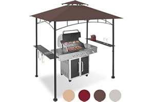 FAB BASED 5x8ft Grill Gazebo Canopy for Patio, Outdoor BBQ Gazebo with Shelves & Extra 2 LED Light, (Brown)