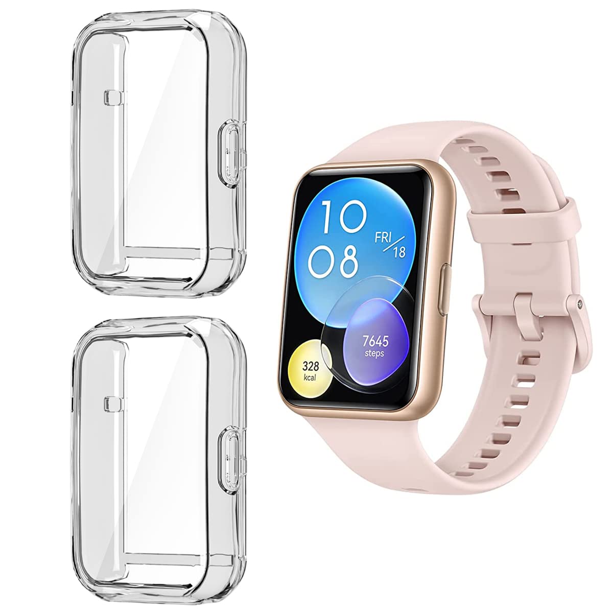 HOMTERN 2-Pack Cases for HUAWEI Watch Fit 2 Case,Flexible Crystal Clear TPU Full Cover Shell Shockproof Scratch-Proof Screen Protector Case Smartwatch Accessories