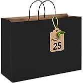 MESHA Large Black Paper Bags with Handles 16x6x12 Inch 25 Pack Paper Shopping Bags Large Gift Bags Craft Bag Kraft Bag for Small Business