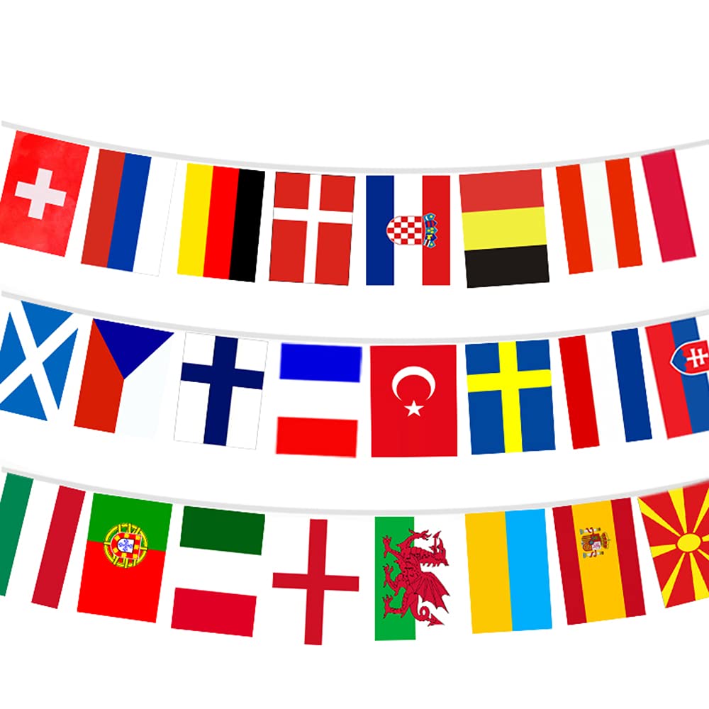beek European Football Championship Bunting, 2021 Euro Fabric Bunting, All European 24 Participating Teams Bunting, Flags for Club, Garden, Bar,Restaurant and Party Decoration(1 Pack of 24 Flags)