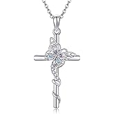 UCADRIT Butterfly Cross Necklace 925 Sterling Cross Pendant Butterfly Jewelry Present for Women