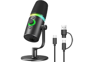 USB/XLR Dynamic Podcast & Gaming Microphone for PC, Vocal Mic with RGB Lighting, Tap-to-Mute, Gain Control & Headphone Monito